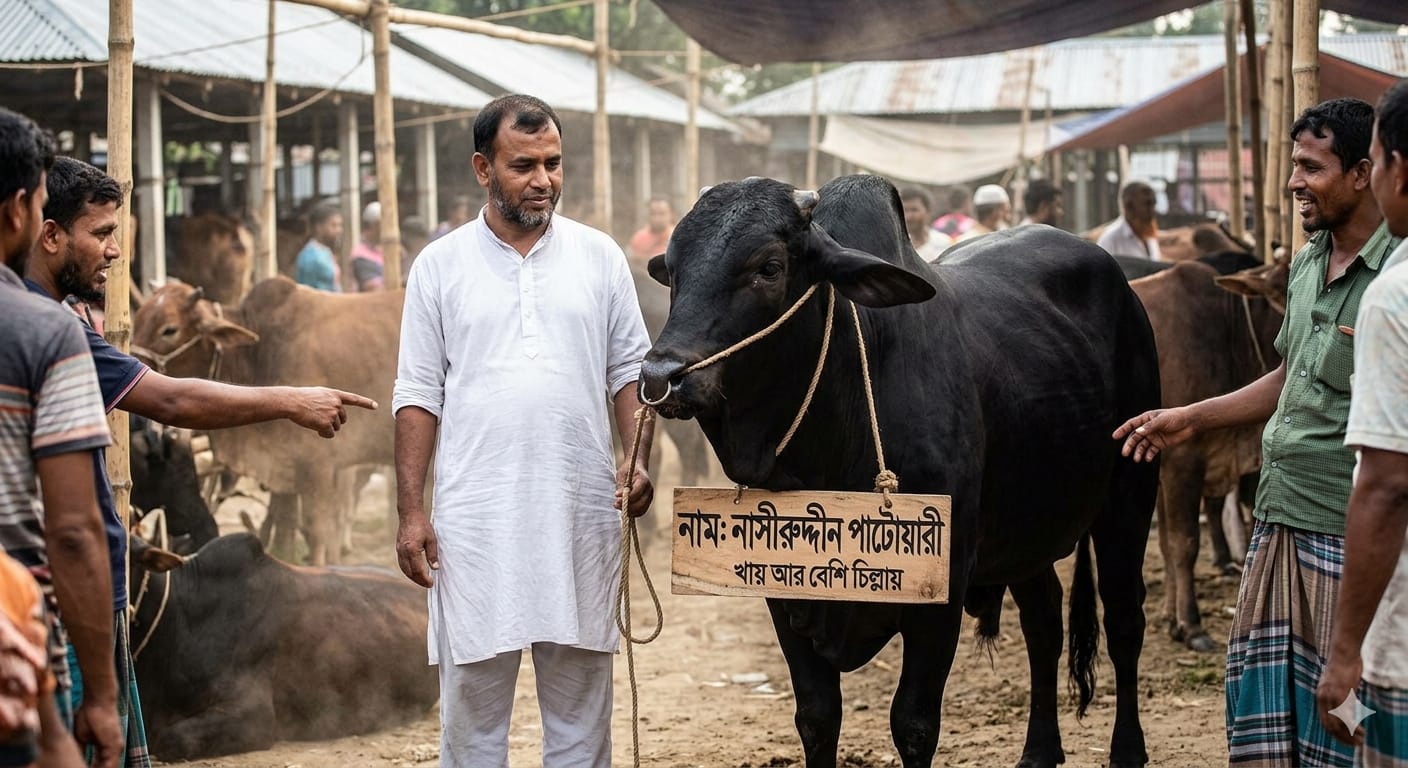 কোরবানির হাটে নামকরণের নতুন ট্রেন্ড: বেশি চিল্লায় ও খায় বলে গরুর নাম দিল ‘নাসীরুদ্দীন পাটোয়ারী'